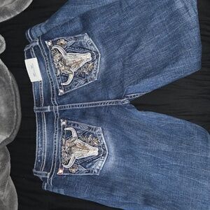 Miss Me Dark Blue Jeans with Silver Embroidery